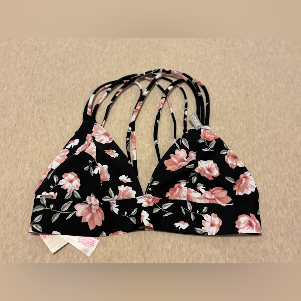 ❗️SALE❗️✨New✨PINK VS Versatile Strappy Blk&Pink Floral Bra/Bikini/Gym Top